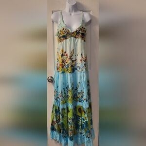 Colorful Maxi Sundress, Size SM/MD, Light Blue, Teal